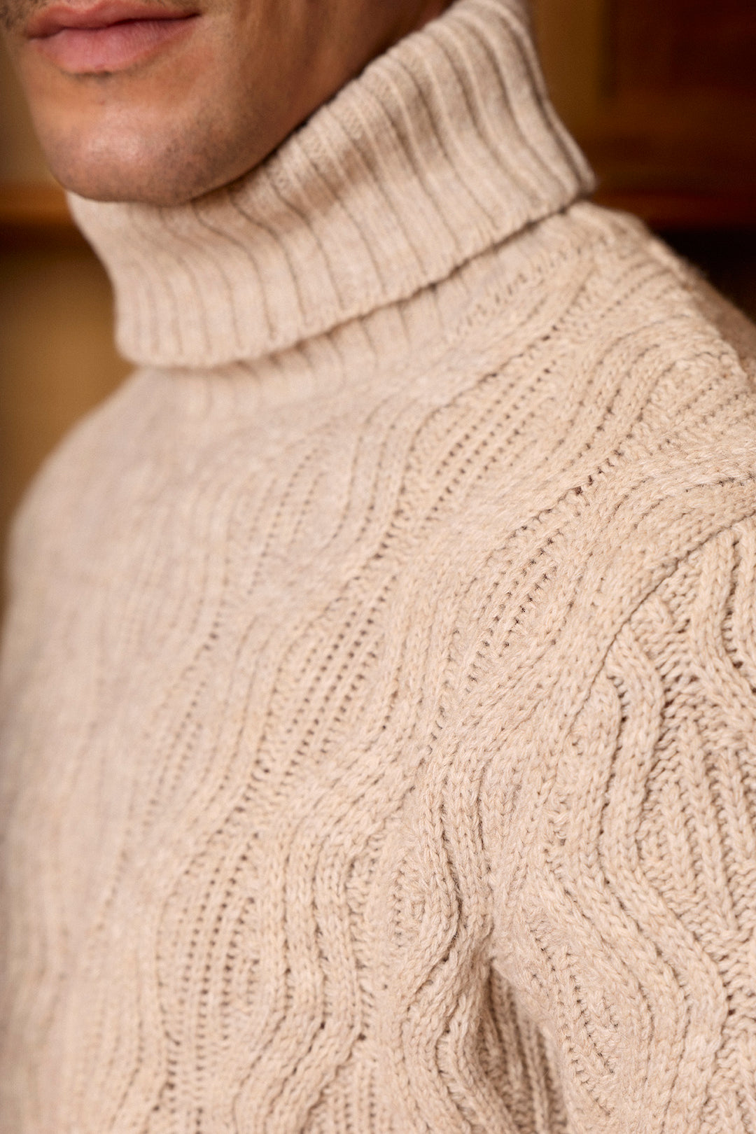 Beige Turtleneck Sweater with Eights