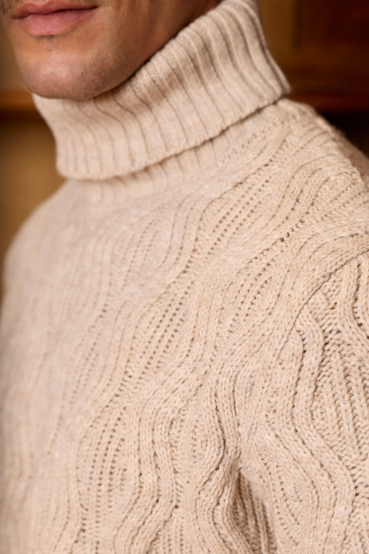 Beige Turtleneck Sweater with Eights