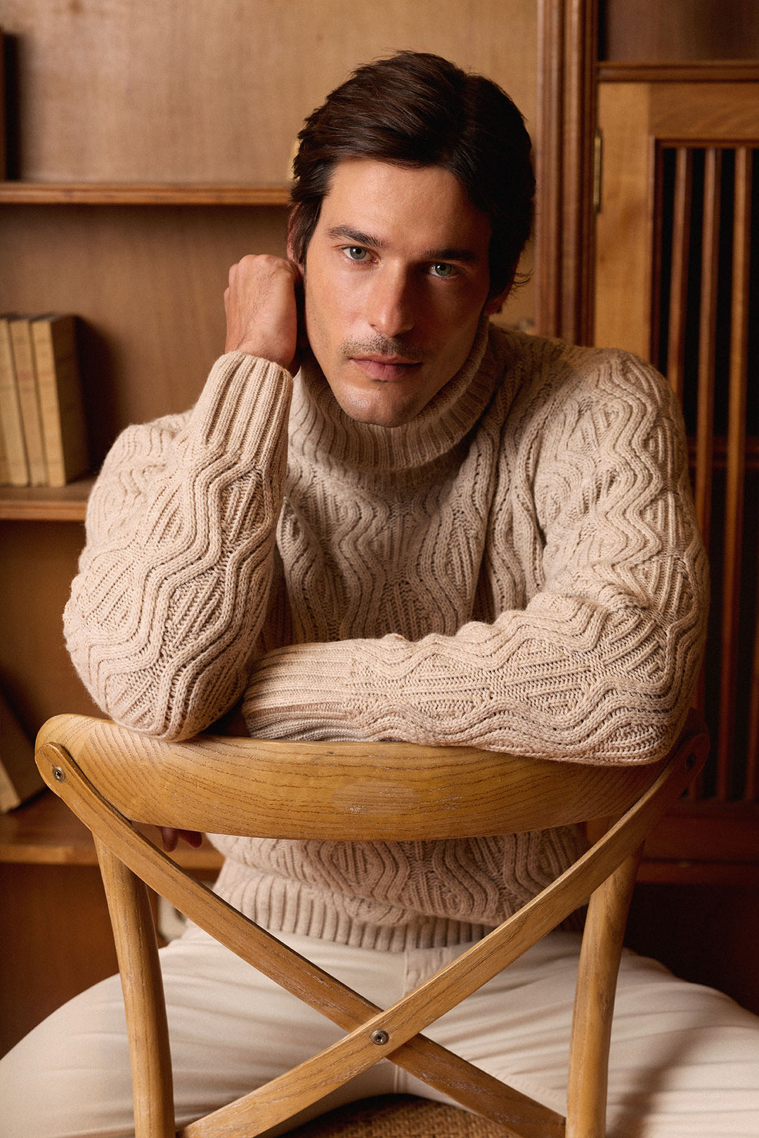 Beige Turtleneck Sweater with Eights