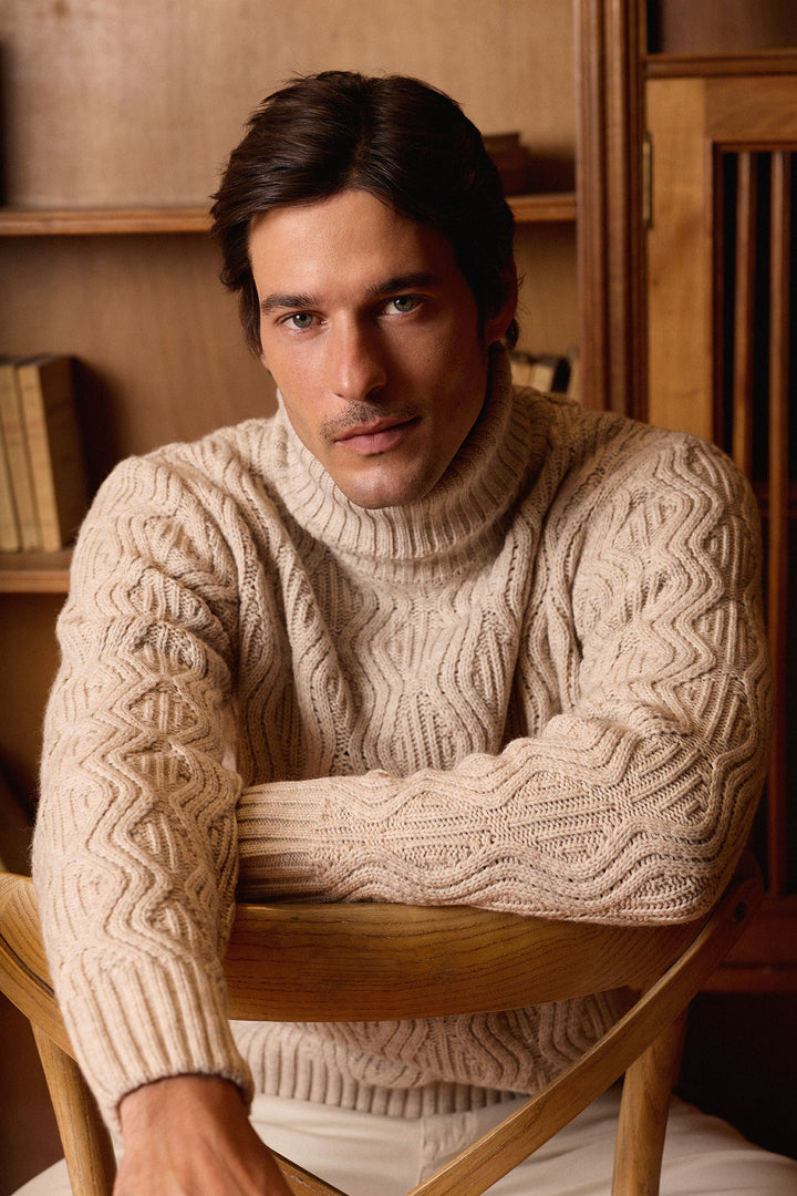 Beige Turtleneck Sweater with Eights