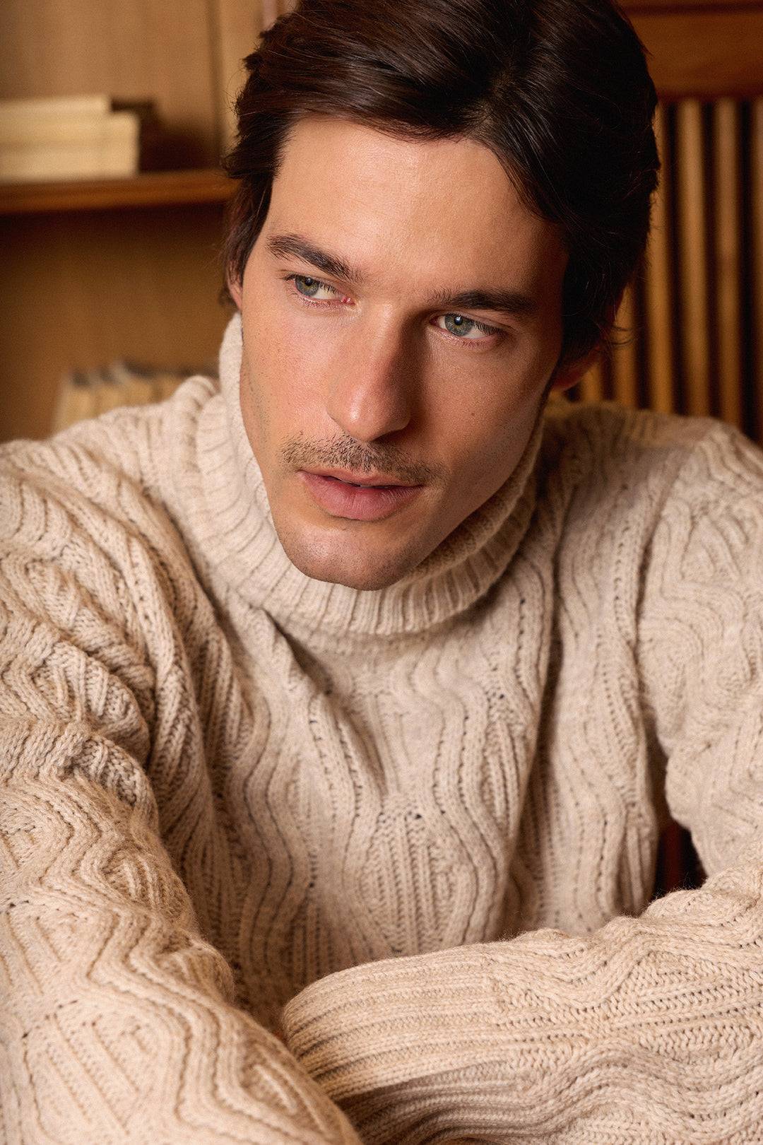 Beige Turtleneck Sweater with Eights