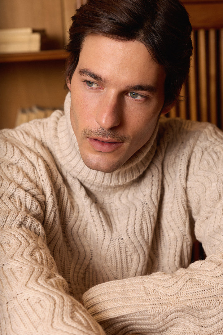 Beige Turtleneck Sweater with Eights