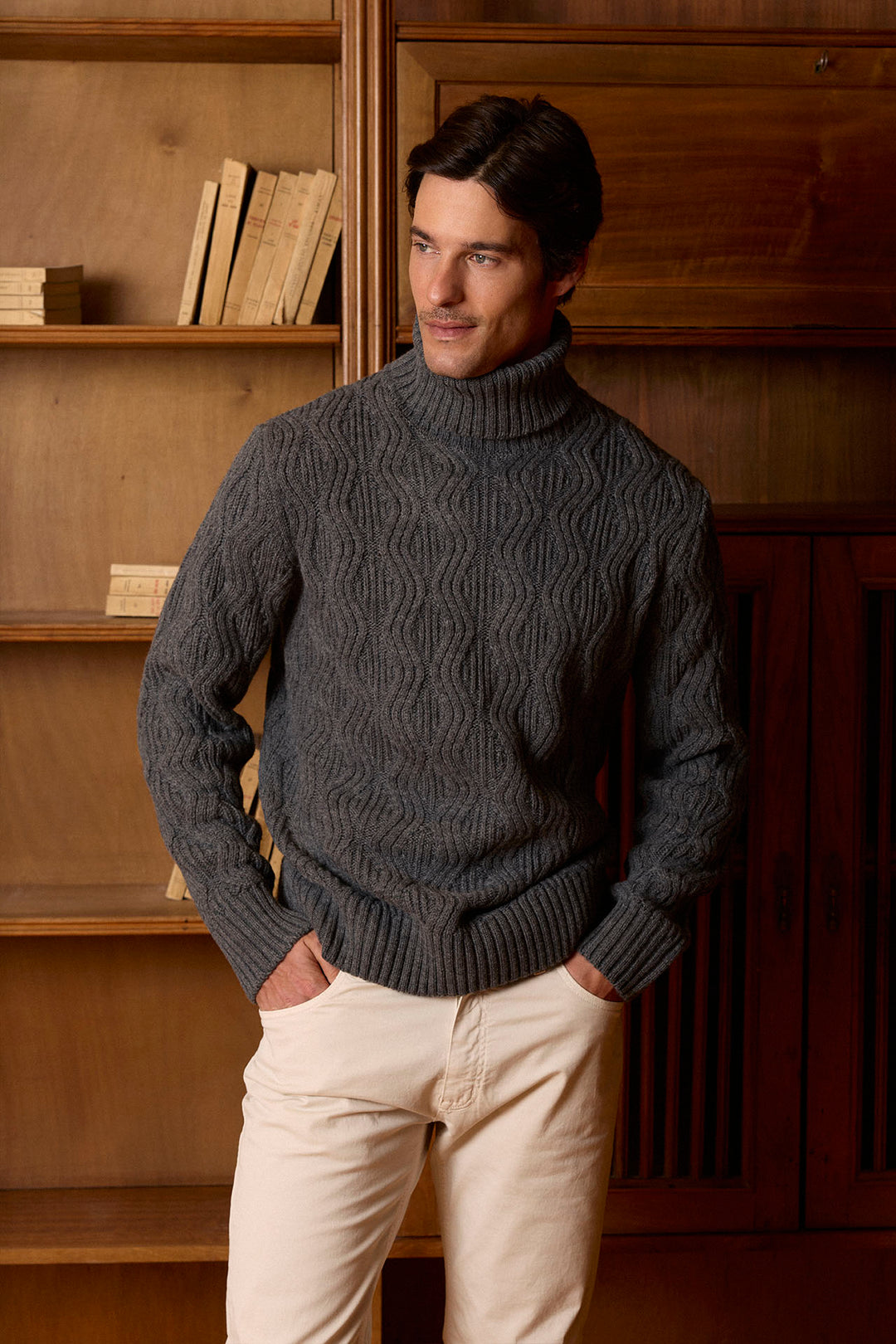 Grey Turtleneck Sweater with Eight Patterns