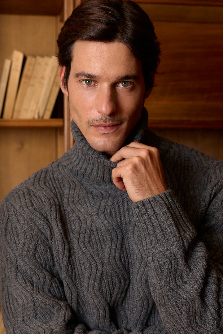 Grey Turtleneck Sweater with Eight Patterns