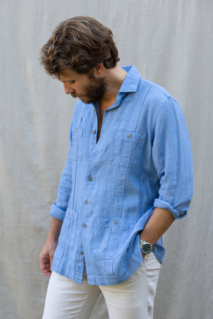 Guayabera Portofino Lino Azul