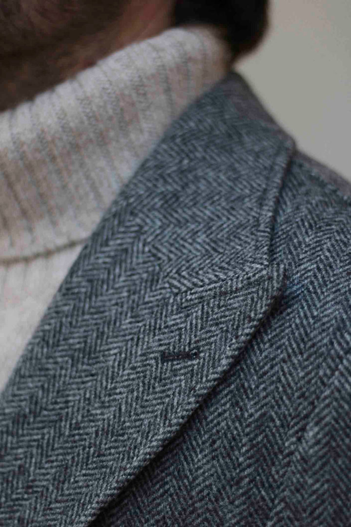 Basalt Gray Herringbone Wool Coat Spearhead 11,5cm