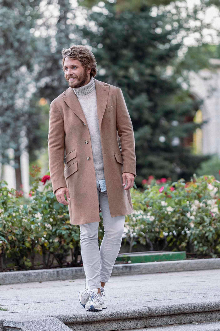 MTM Camel Coat with Classic Lapel and Double Gussets in the Back
