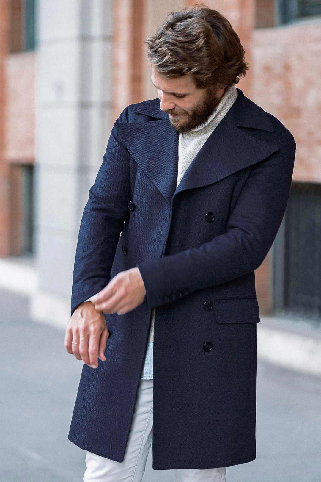 MTM Sailor Blue Double Breasted Coat with 16 cm Lapels