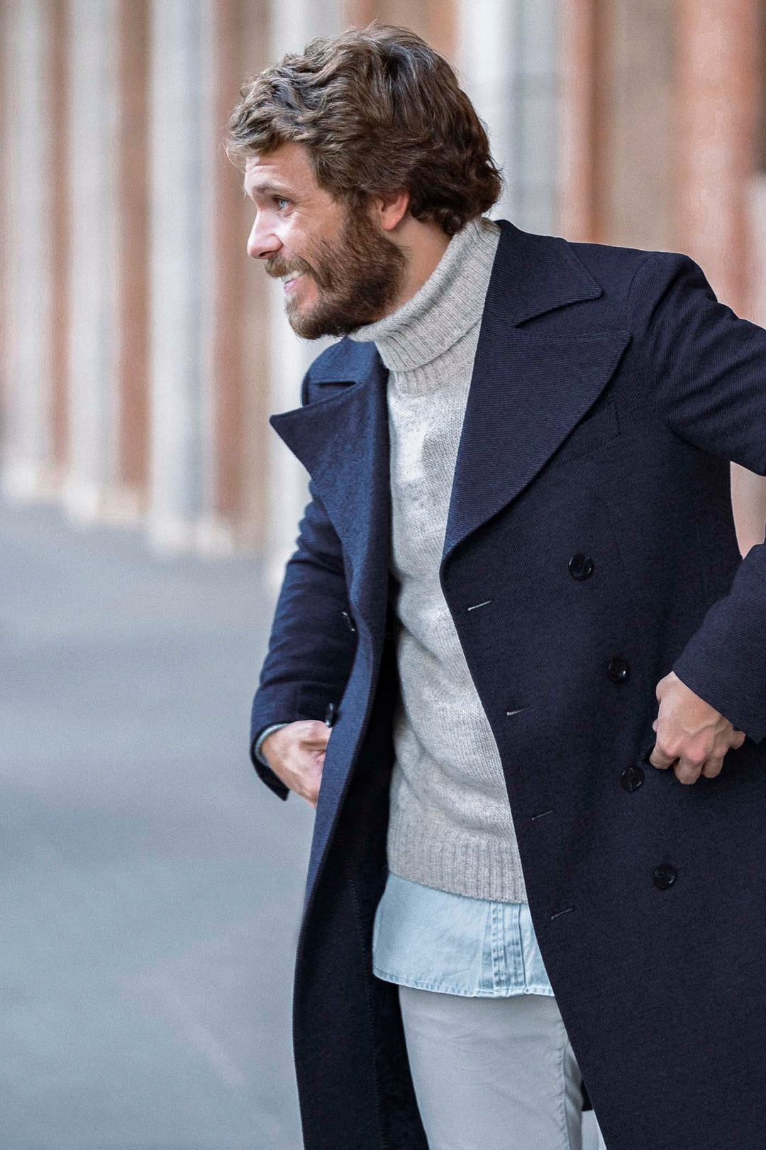 MTM Sailor Blue Double Breasted Coat with 16 cm Lapels