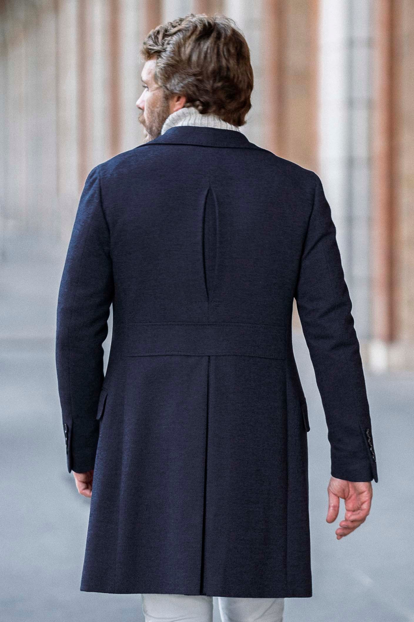 double button lapel collar self tie overcoat