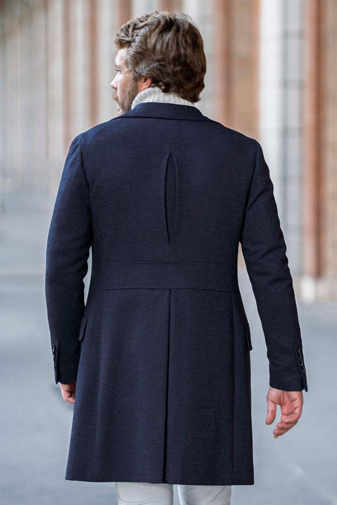 Old Jeffrey MTM Navy Blue Double Breasted Coat with 16cm Lapels