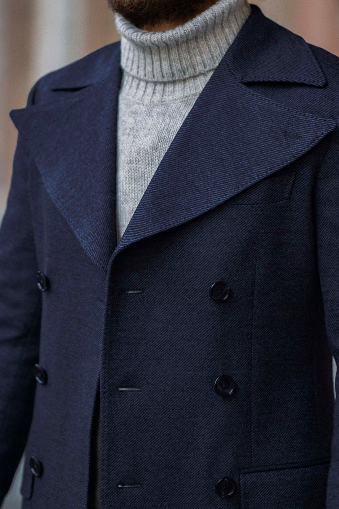 MTM Sailor Blue Double Breasted Coat with 16 cm Lapels