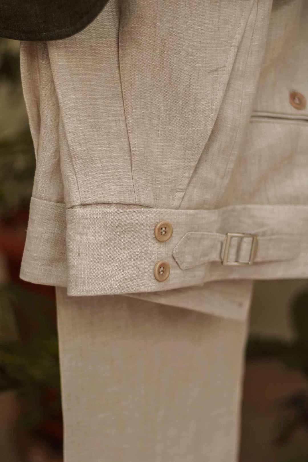 MTM Brown Herringbone Jacket and MTM Sand Linen Pants