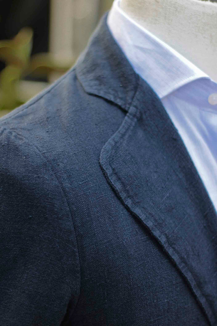 Unstructured Navy Blue Organic Linen Blazer
