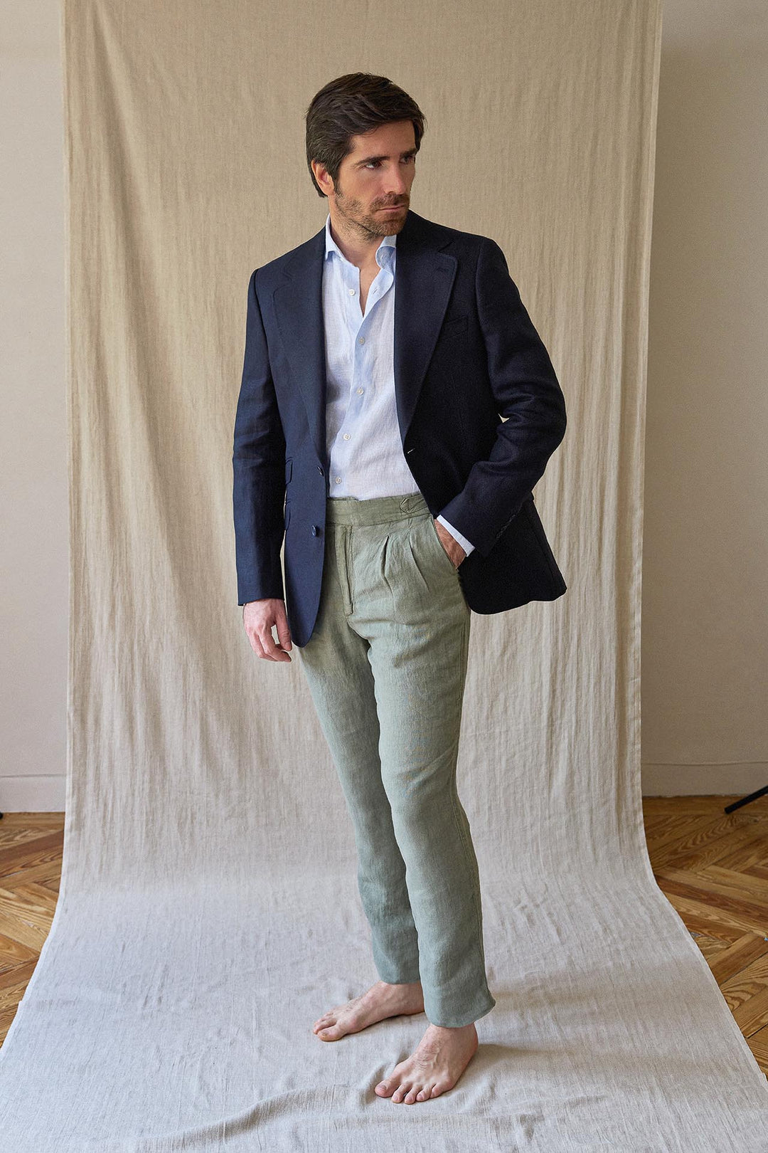 American Blue Herringbone Linen