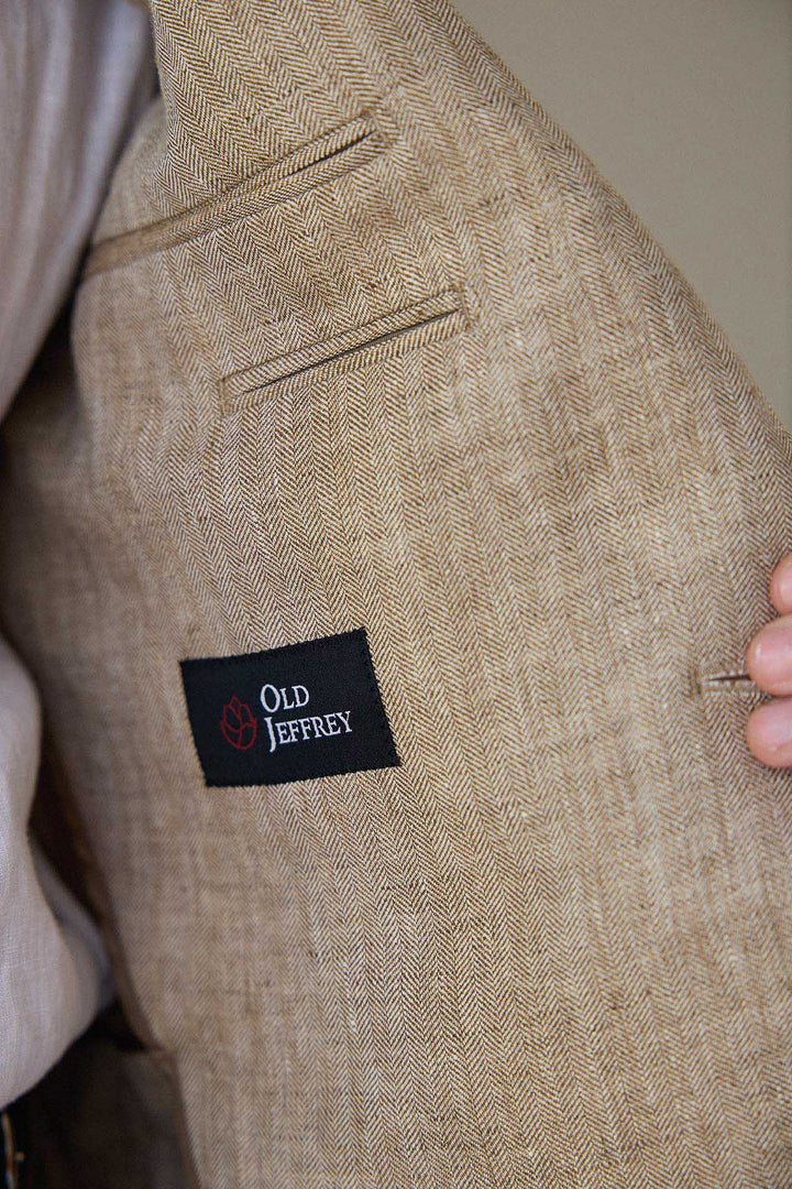 Beige Linen Herringbone Blazer