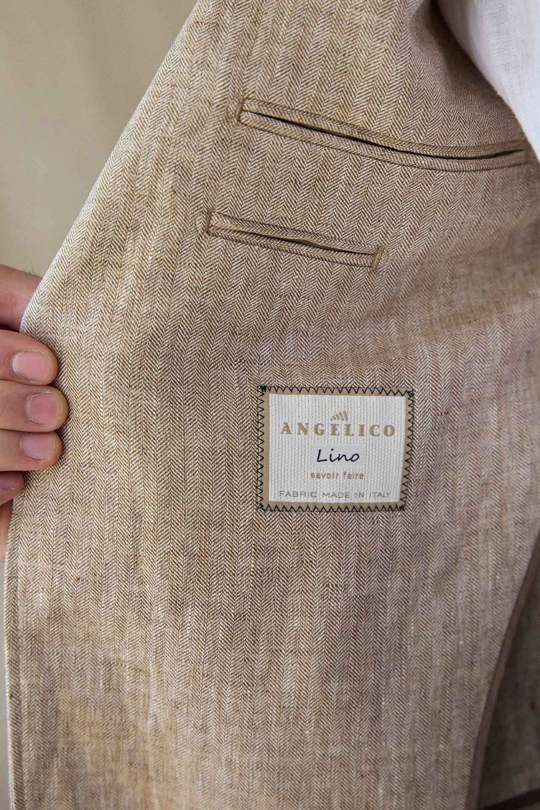 Beige Linen Herringbone Blazer