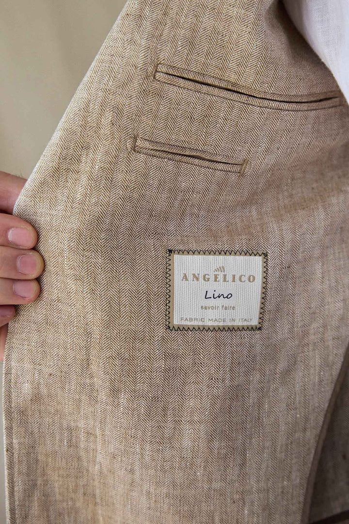 Beige Linen Herringbone Blazer