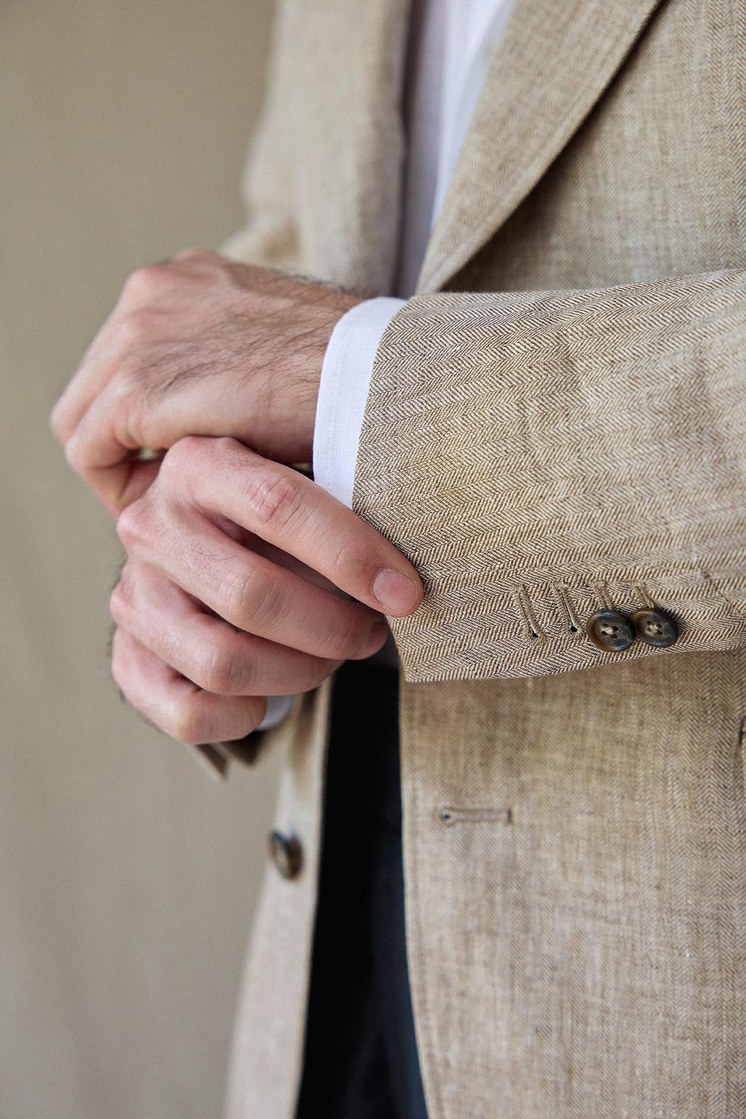 Beige Linen Herringbone Blazer
