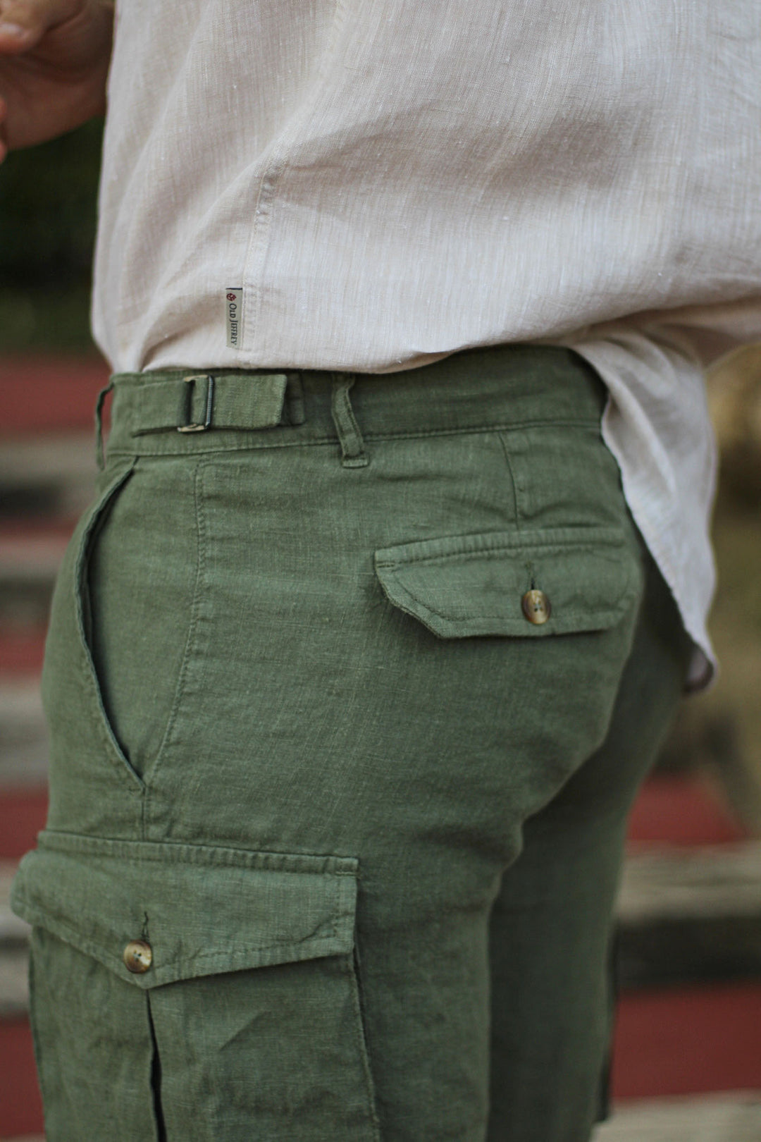 Bermuda Cargo Linen Green Hunting Belts