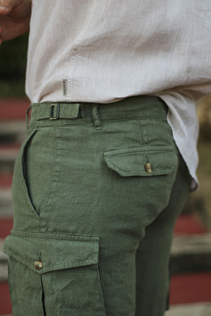 Bermuda Cargo Linen Green Hunting Belts