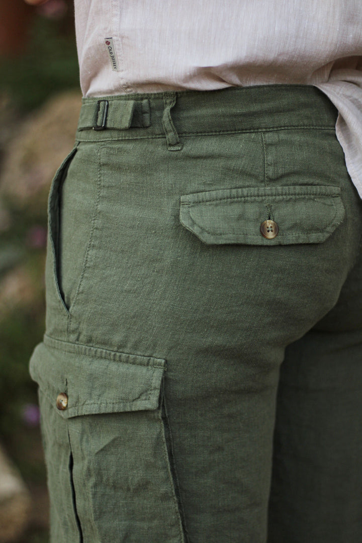Bermuda Cargo Linen Green Hunting Belts
