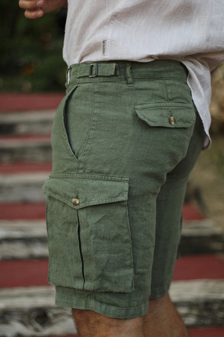 Bermuda Cargo Linen Green Hunting Belts