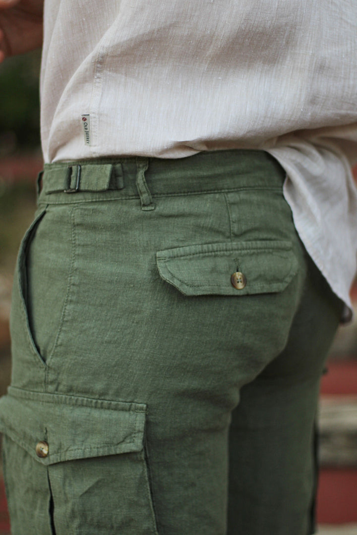 Bermuda Cargo Linen Green Hunting Belts