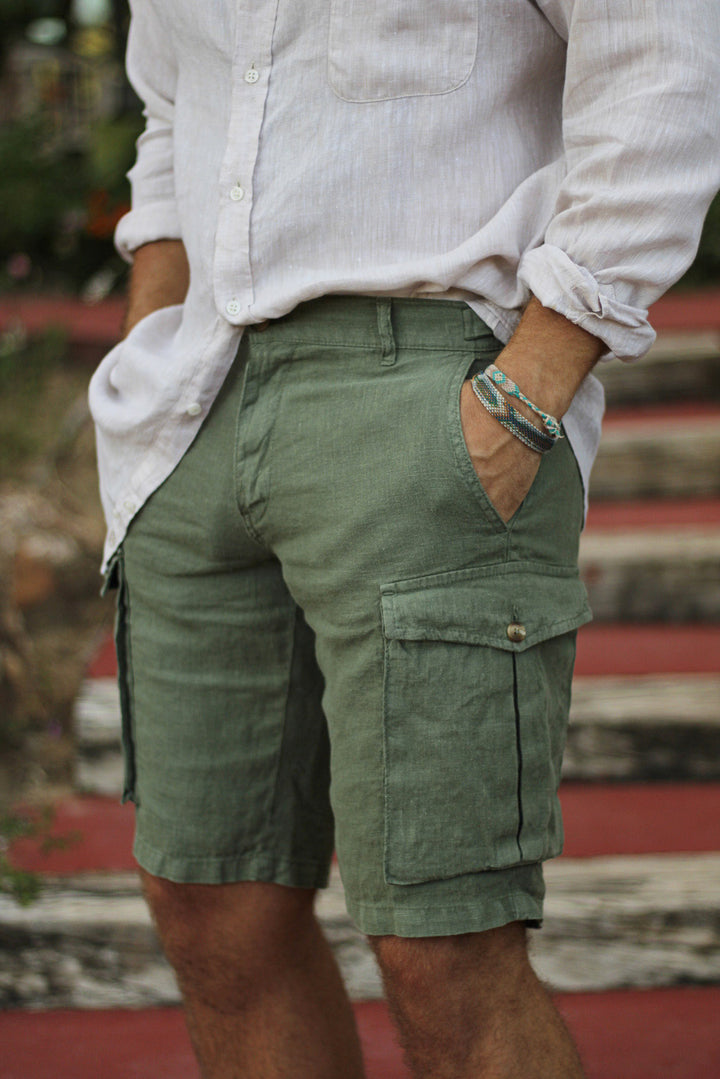 Bermuda Cargo Linen Green Hunting Belts