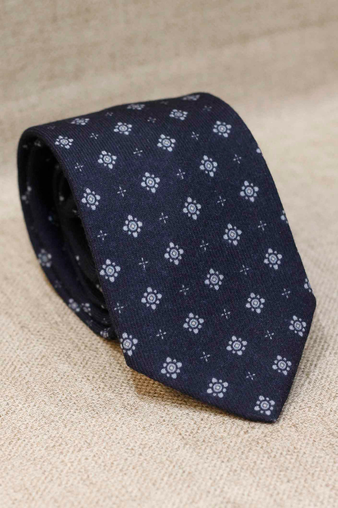 Napoli WOOL Tie Navy Blue Light Blue and White Geometry