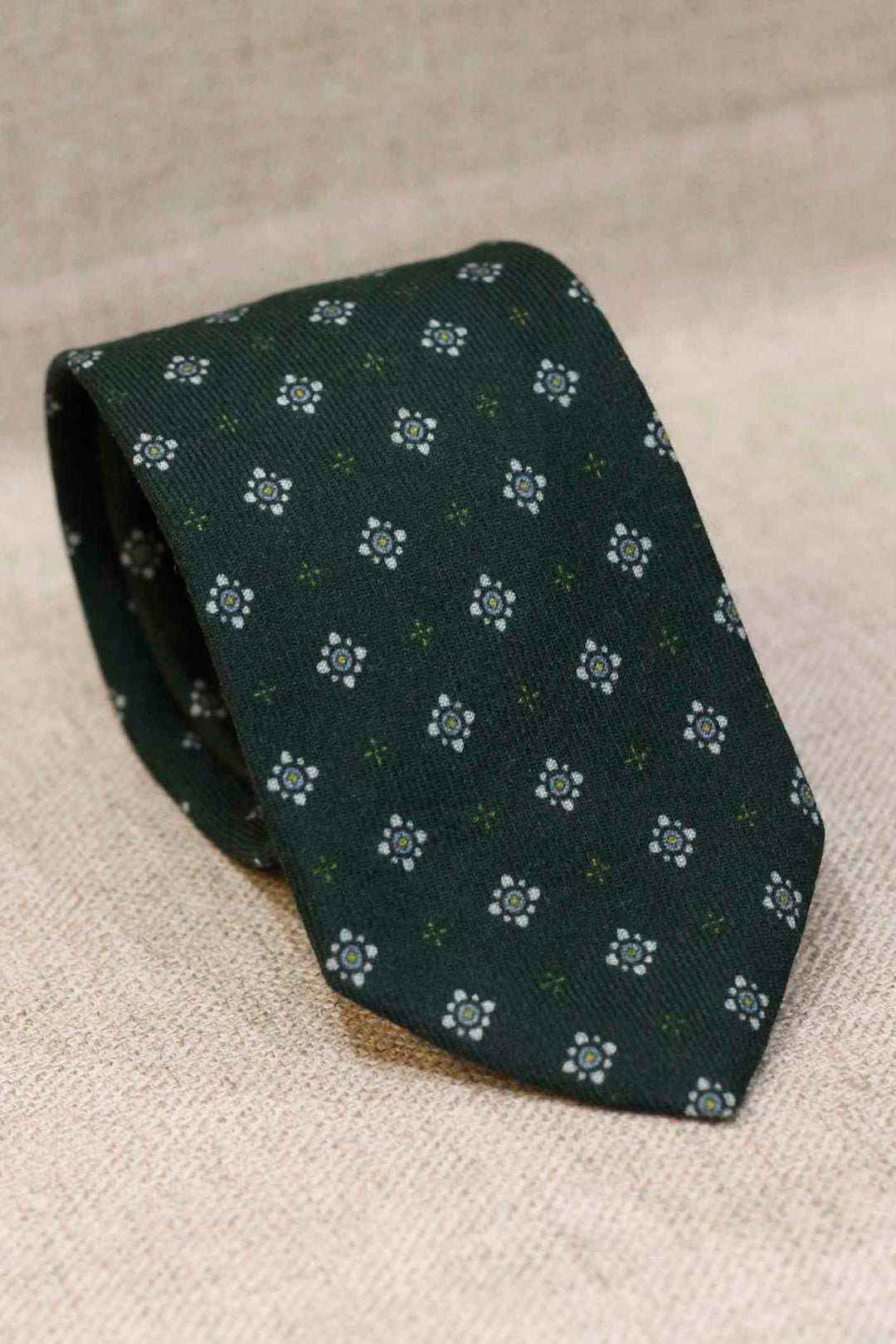 Napoli WOOL Tie Bottle Green Geometry Light Blue and Yellow