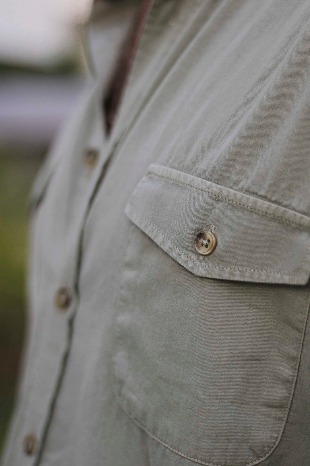Cotton Shirt Two Pockets Chest Green Worn Hunting