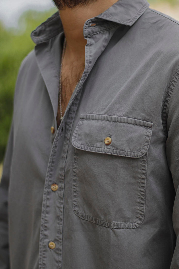 Gray XL Chest Pocket Shirt with Placket