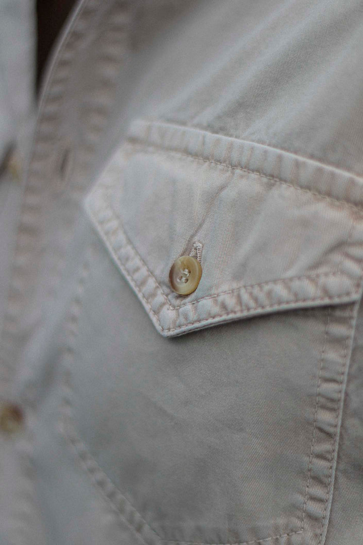 Sand Beige Cotton Denim Shirt with Chest Pockets with Placket