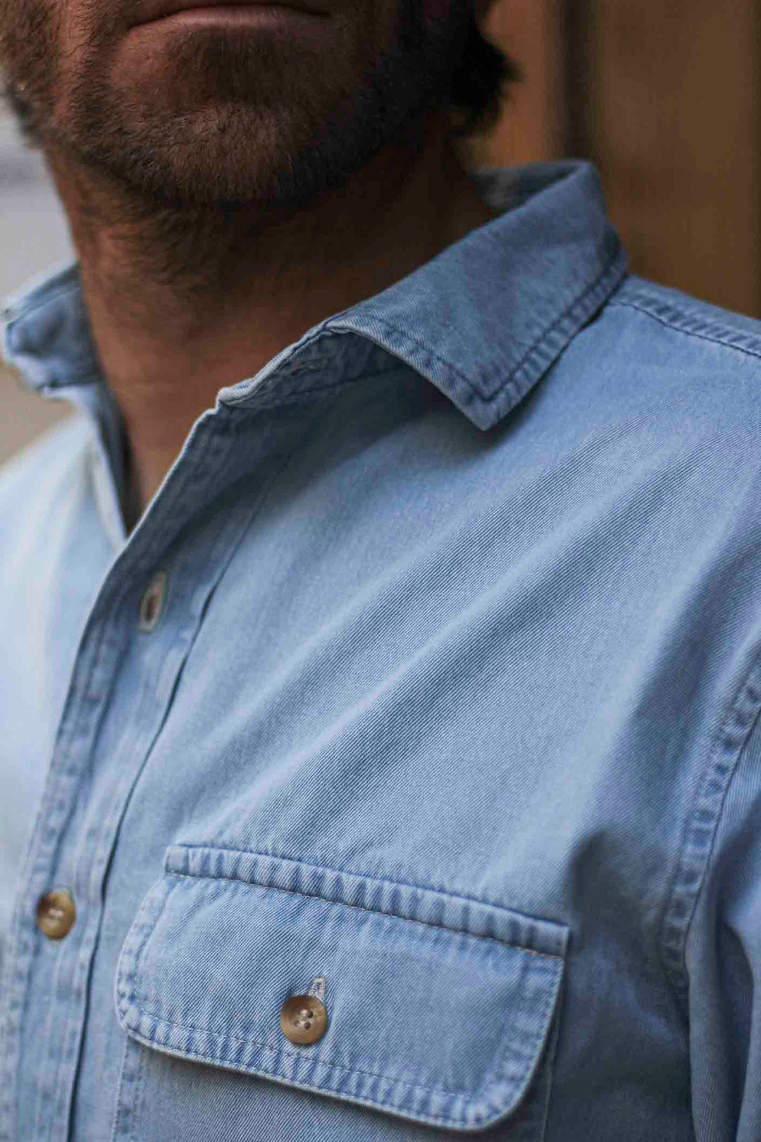 Denim Shirt with Chest Pocket with Placket
