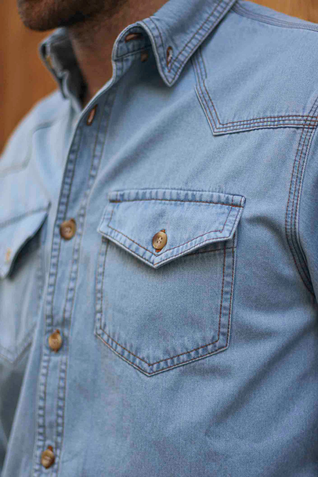 Oversized Denim Shirt with Chest Pockets and Placket