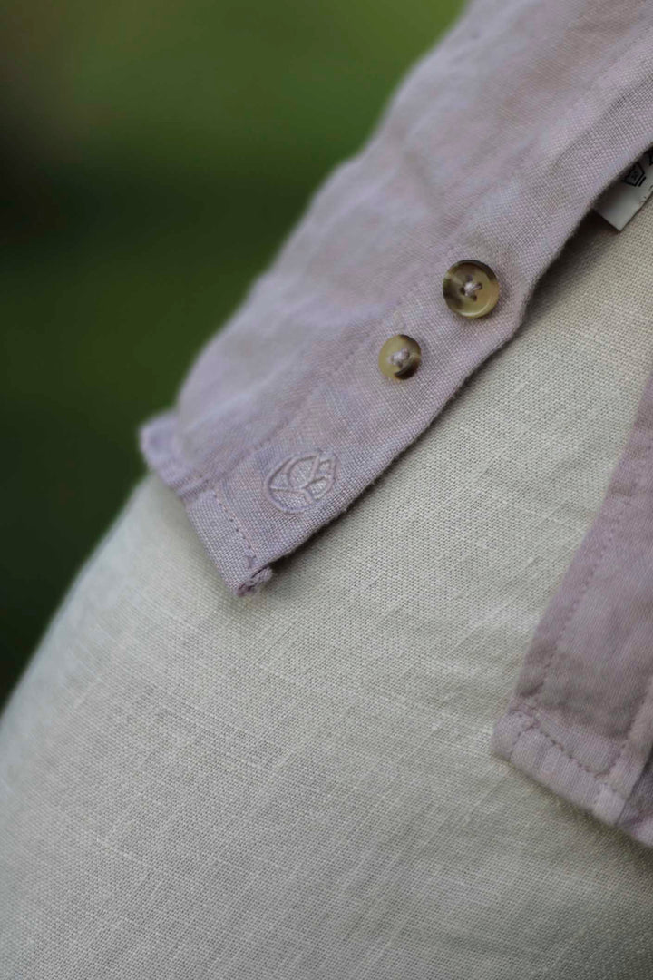 Pale Pink Mao Collar Linen Shirt with Horn Buttons