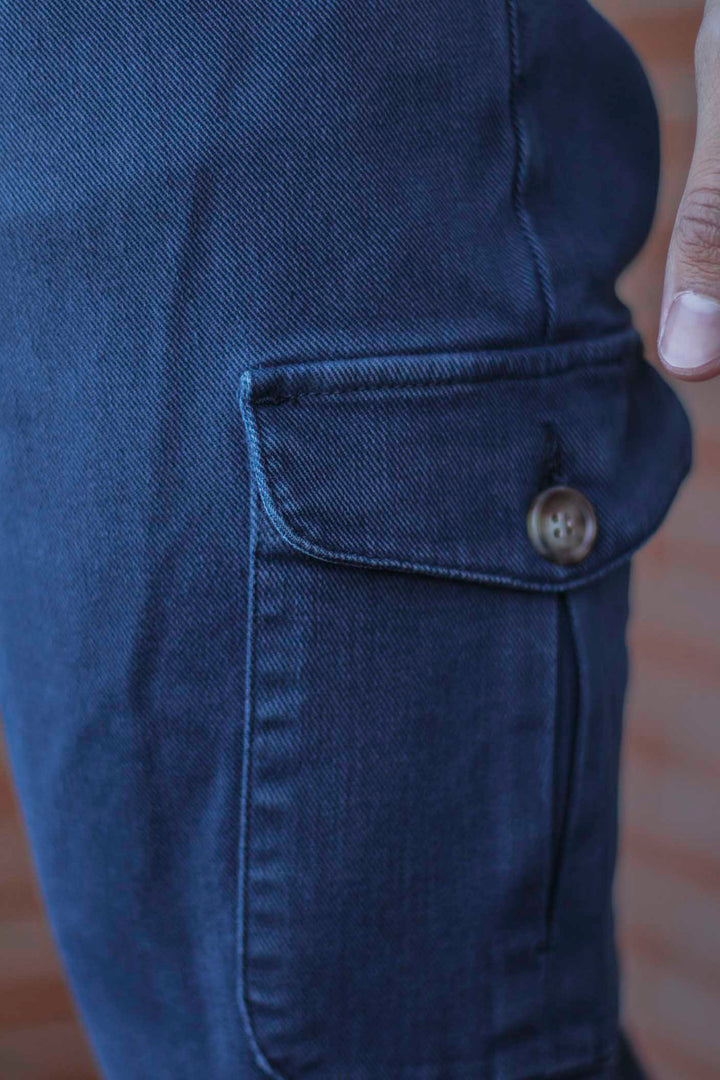 Navy Blue Gretel Cargo Pants with Watchmaker and Front Pleat