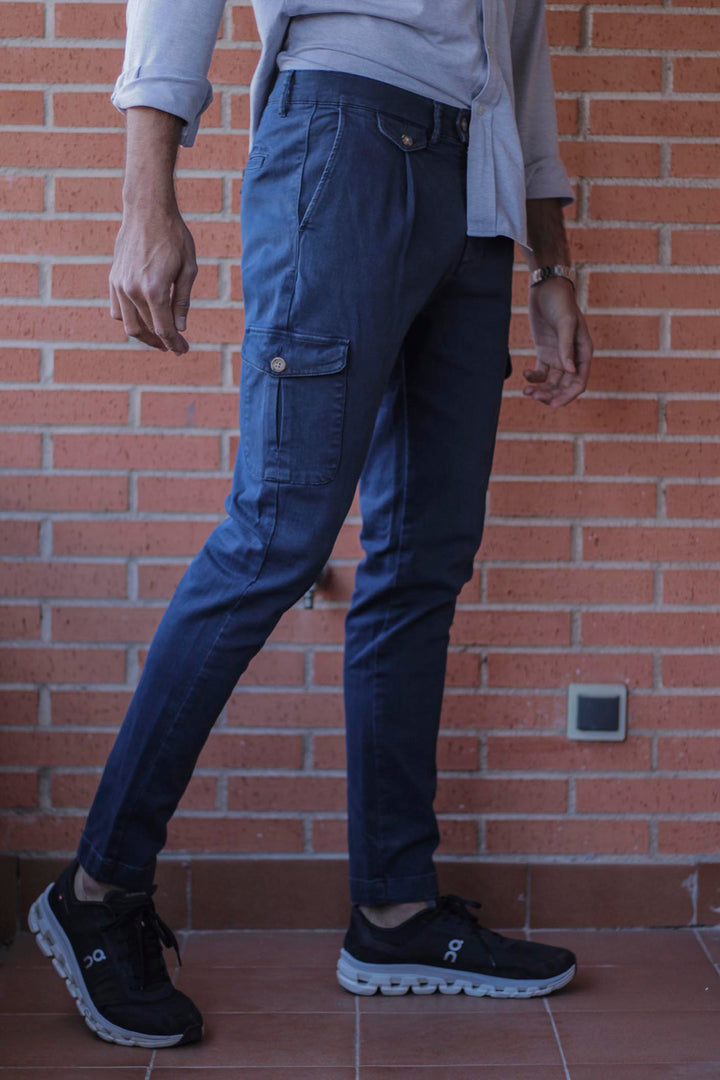 Navy Blue Gretel Cargo Pants with Watchmaker and Front Pleat