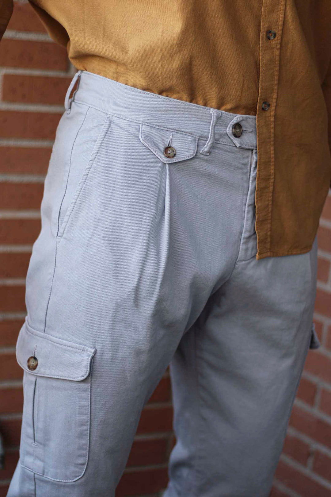 Pearl Gray Gretel Cargo Pants with Watchmaker and Front Pleat