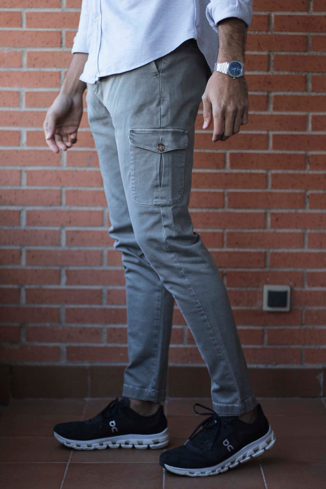 Distressed Khaki Gretel Cargo Pants with Watchmaker and Front Pleat