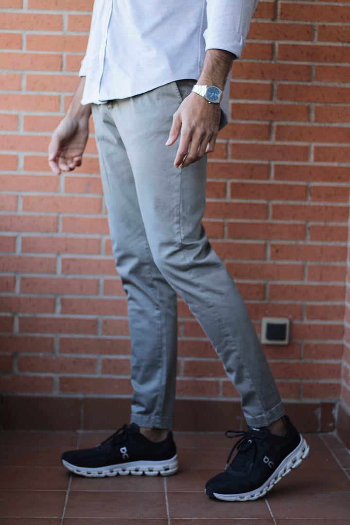 Distressed Khaki Twill Chino Pants with Watchmaker, Belts and Front Pleat