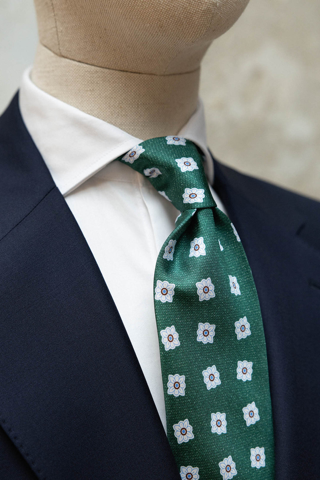Corbata Napoli Seda Verde Flores Azules