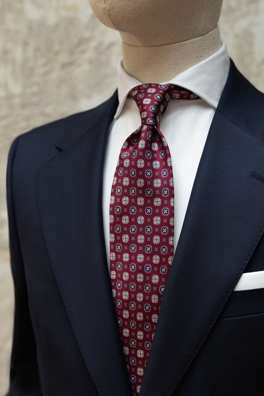 Corbata Napoli Seda Burdeos Geometria Octogonal Ocre