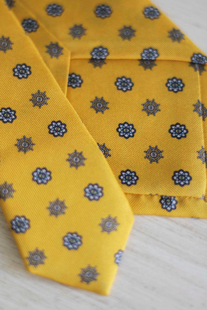 Napoli Silk Tie Yellow Wasp Daisy and Rudder