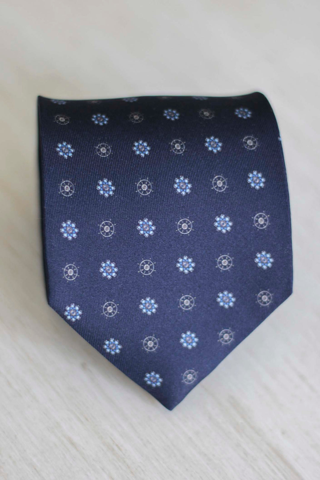 Corbata Napoli Seda Azul Marino Margarita y Timón