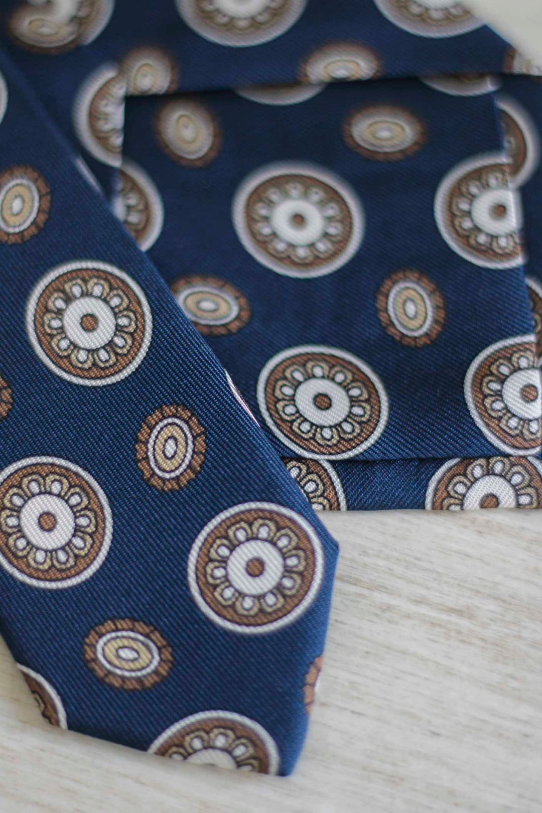 Napoli Silk Tie Royal Blue Circular Geometry Latte and White