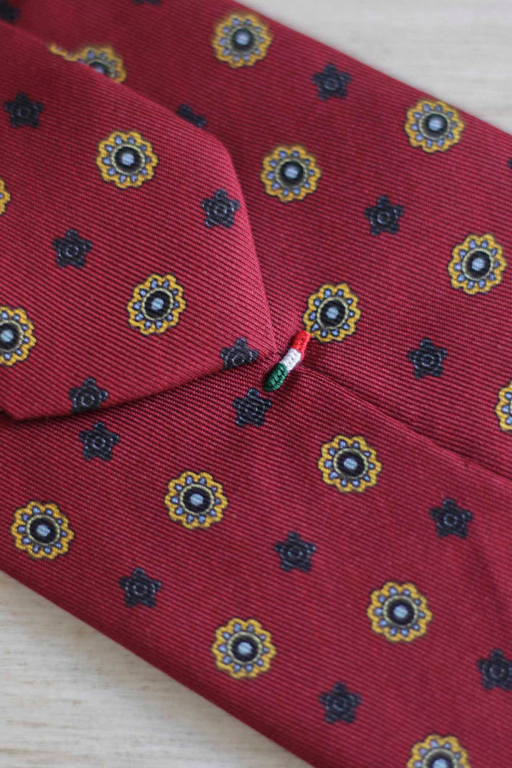 Napoli Silk Tie Rust Red Mixed Yellow Geometry