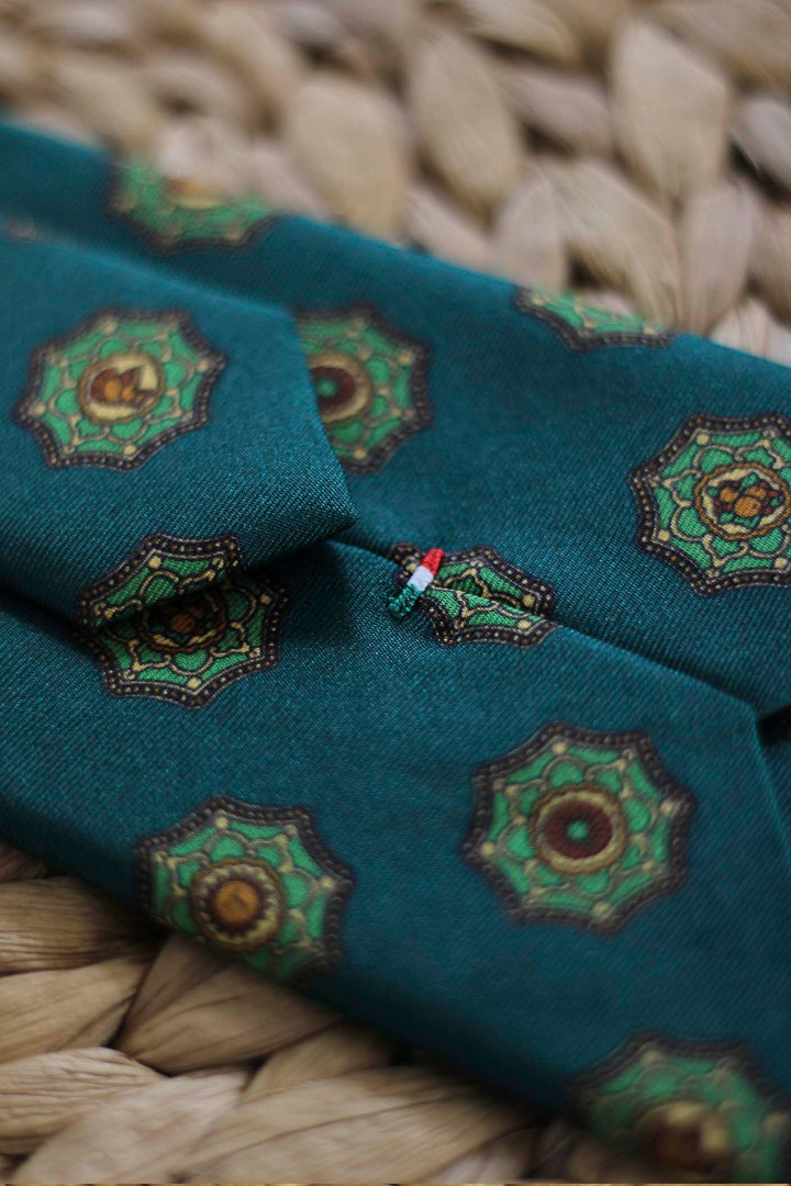 Napoli Pine Green Silk Tie with Carthusian Green and Yellow Shields