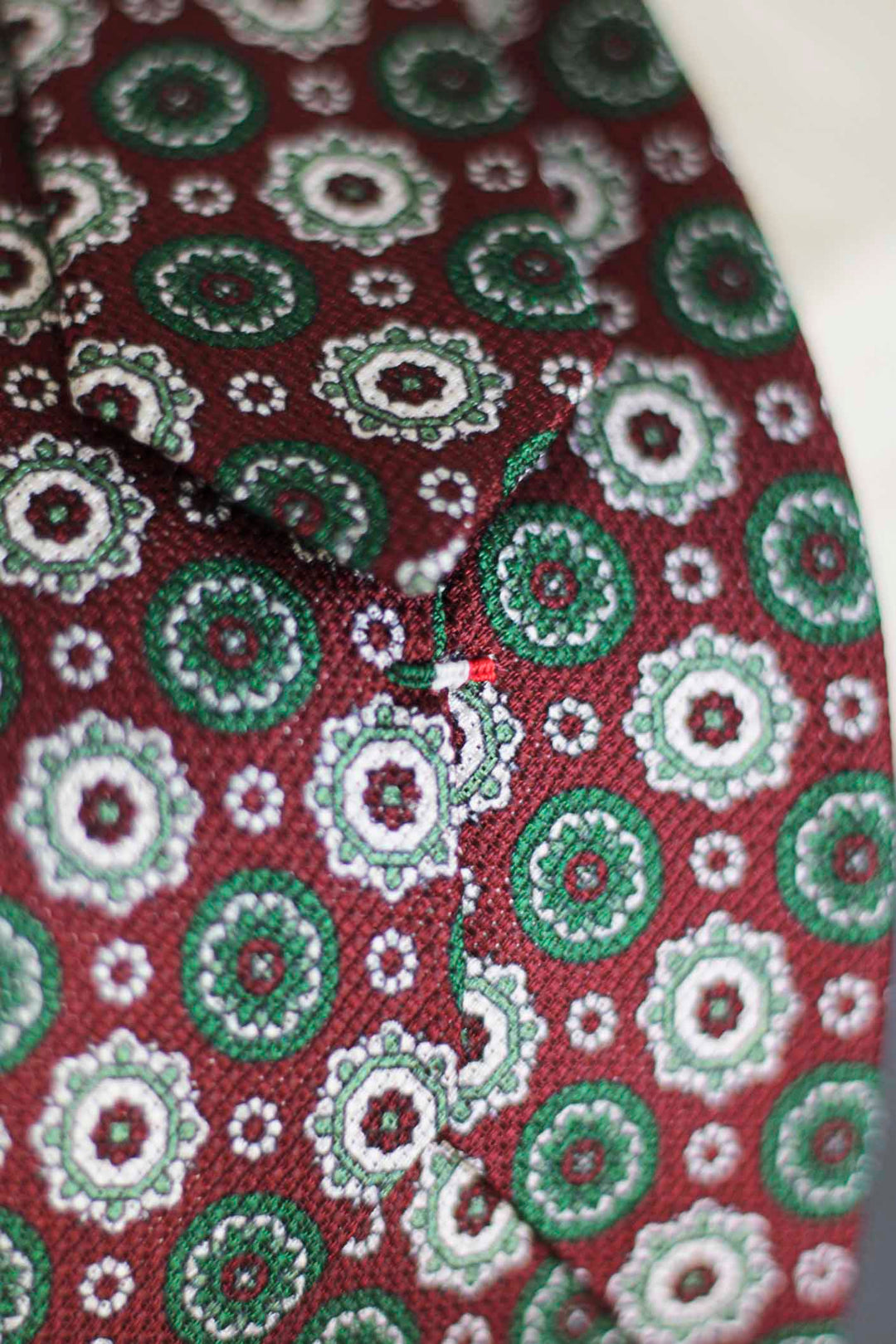 Burgundy Heron Silk Tie Green White and Burgundy Geometry